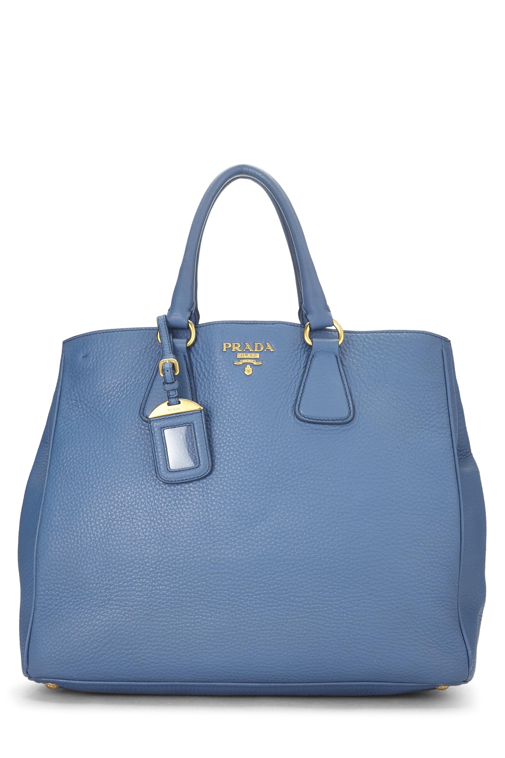 Prada, Blue Vitello Daino Convertible Open Tote, Blue