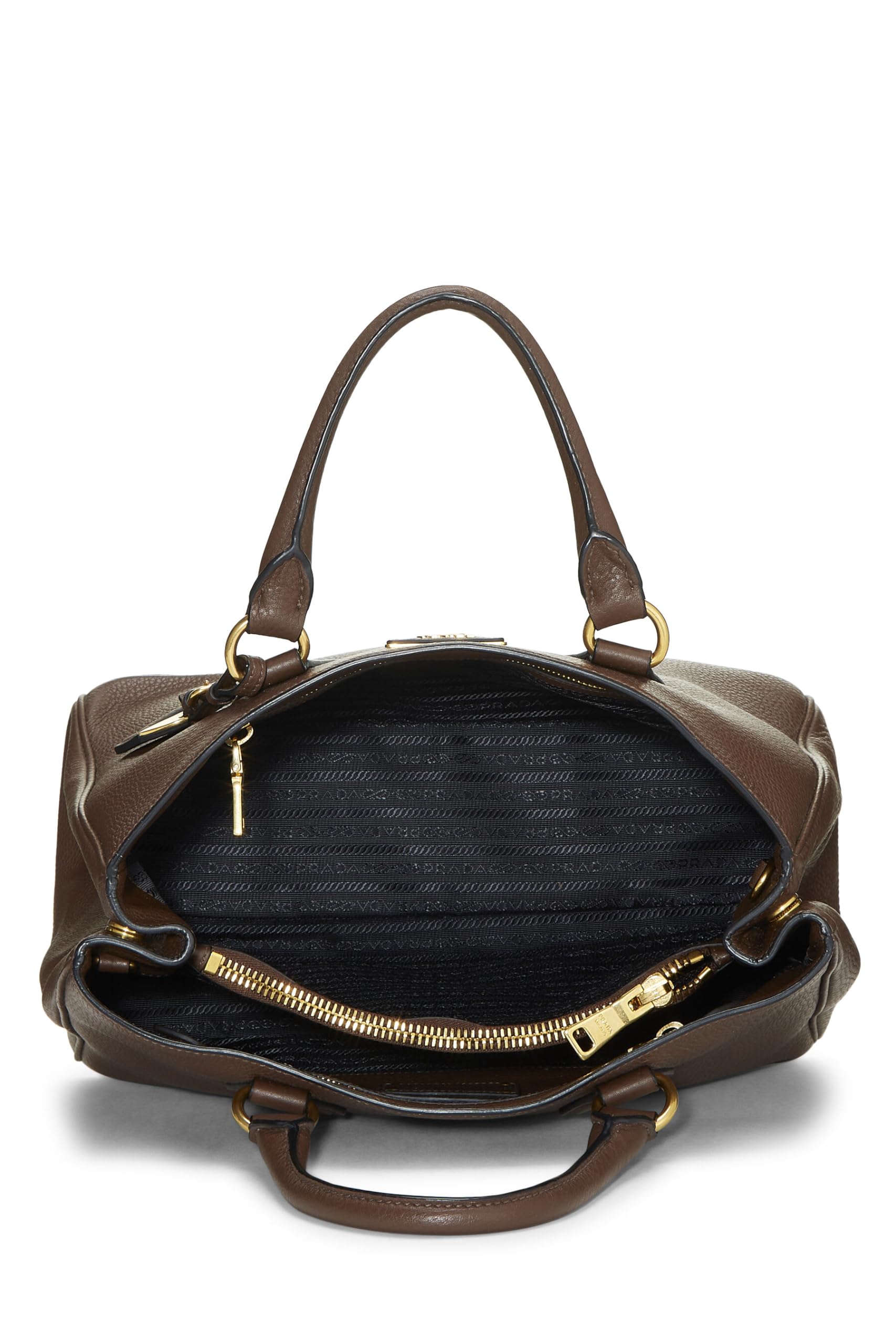 Prada, Brown Vitello Daino Convertible Top Handle Tote, Brown