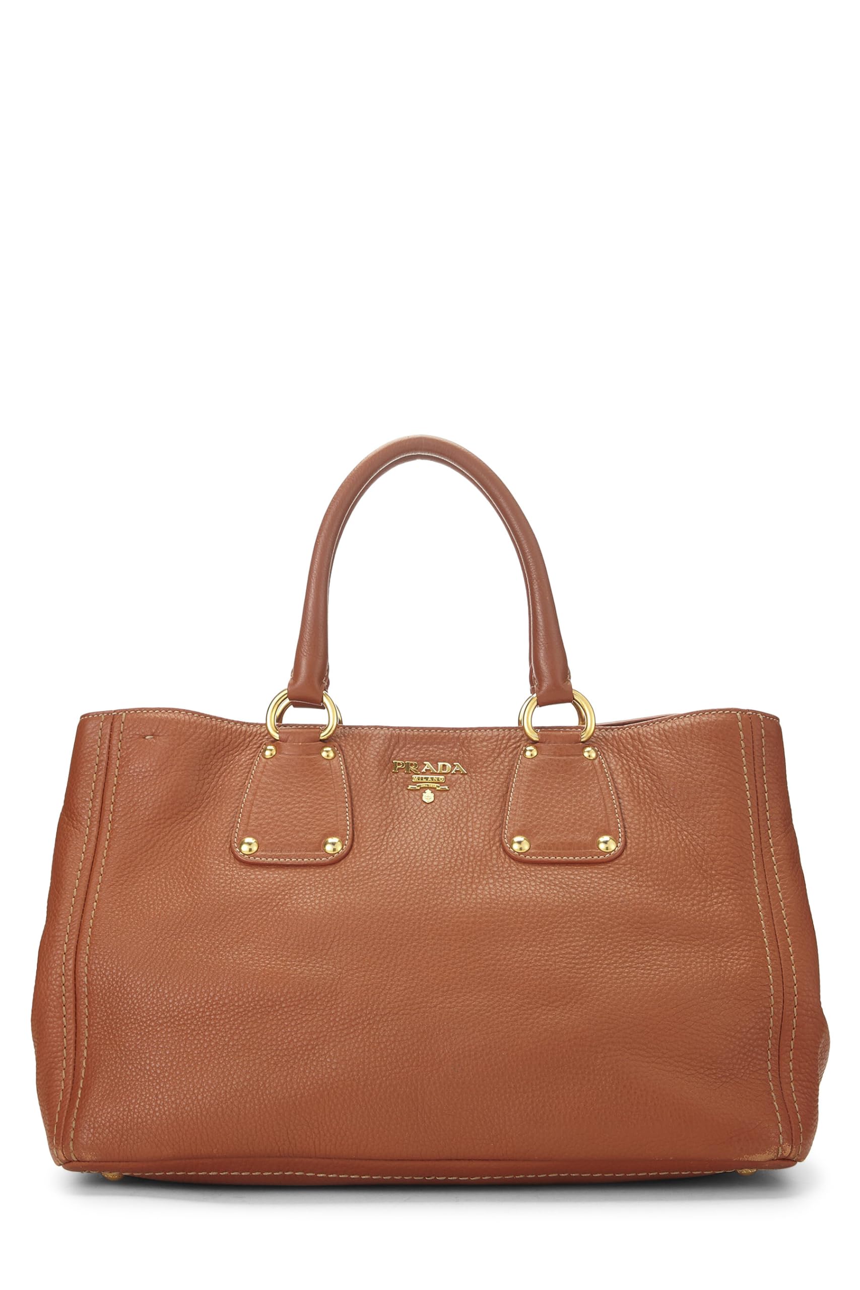 Prada, Brown Vitello Daino Convertible Open Tote Medium, Brown