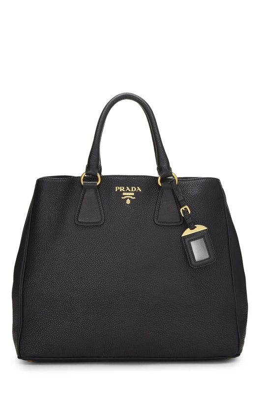 Prada, Black Vitello Daino Convertible Tote, Black