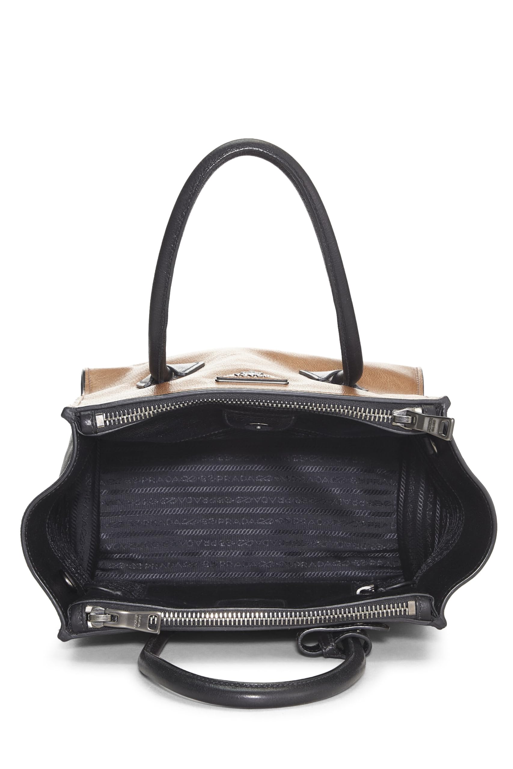 Prada, Black & Brown Calfskin Trapeze Tote, Multi
