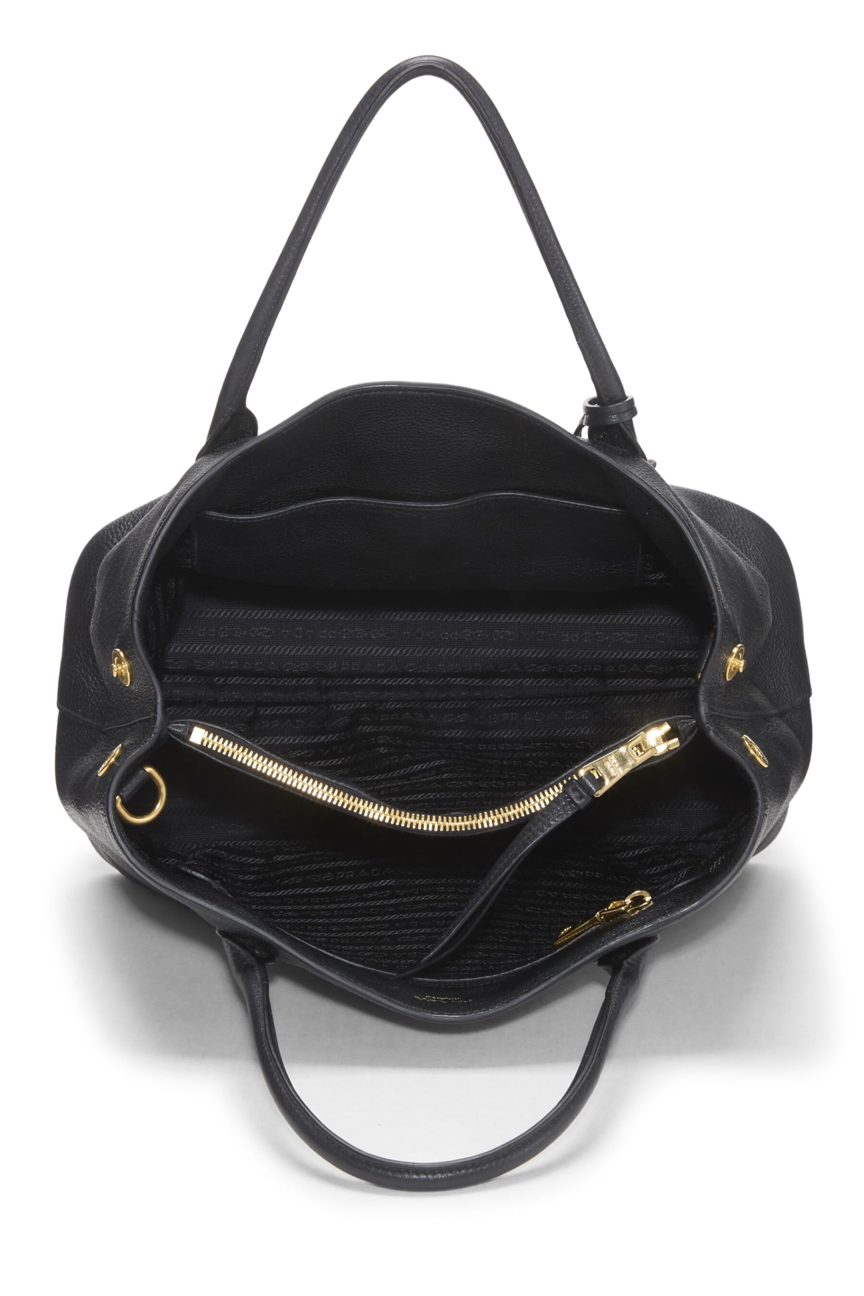 Prada, Black Vitello Daino Double Snap Tote Medium, Black