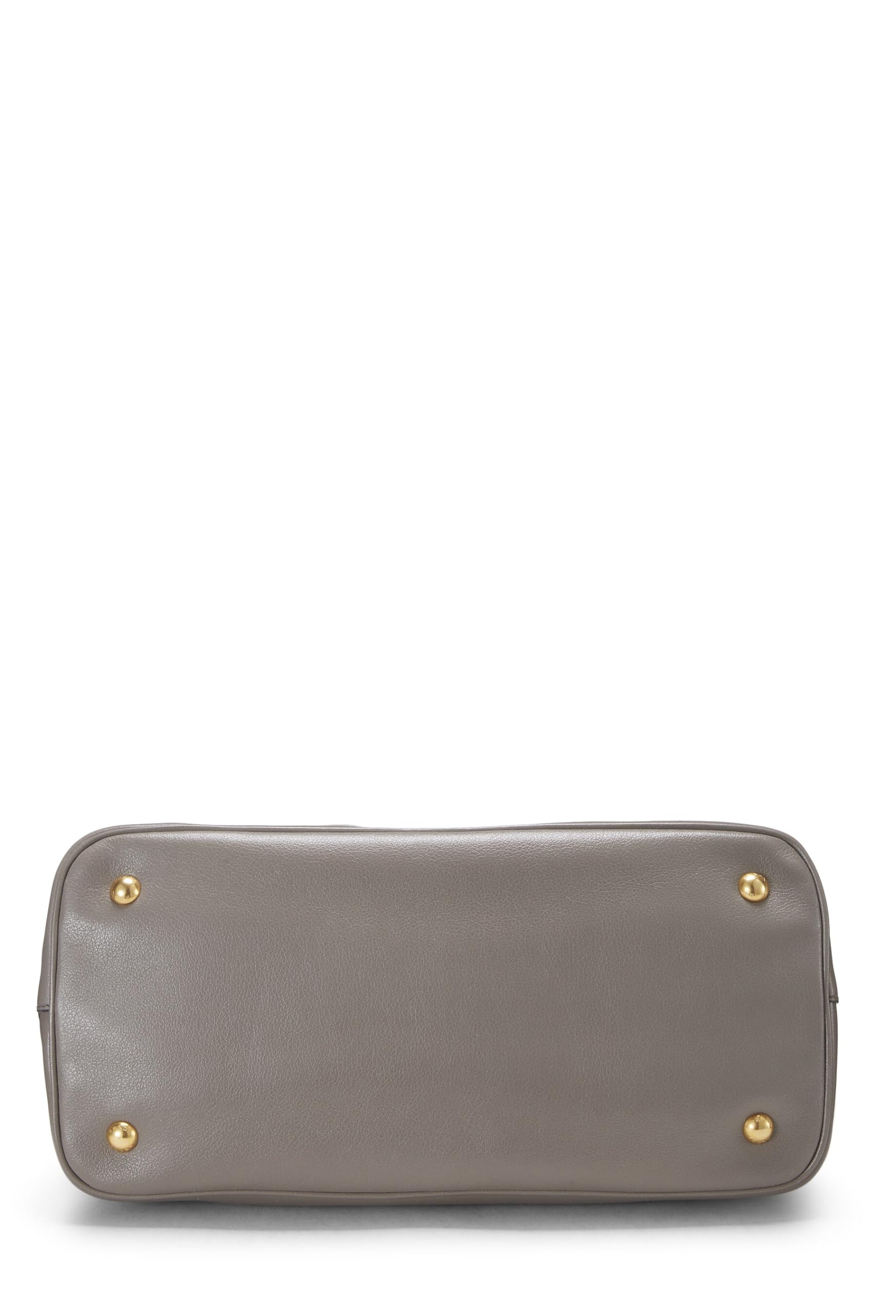 Prada, Grey Calfskin Logo Side Snap Tote Medium, Grey