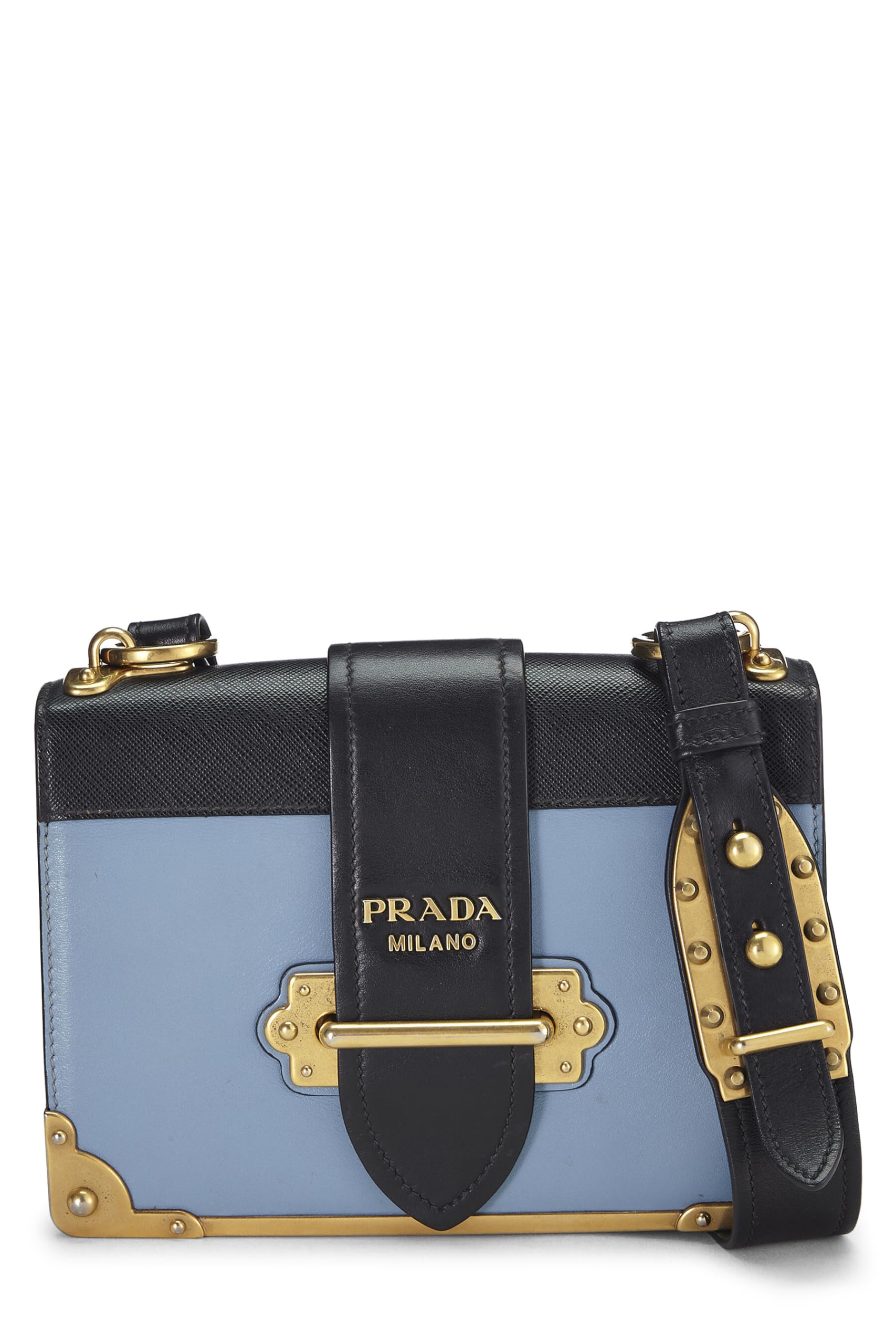 Prada, Blue Leather Cahier Crossbody, Multi