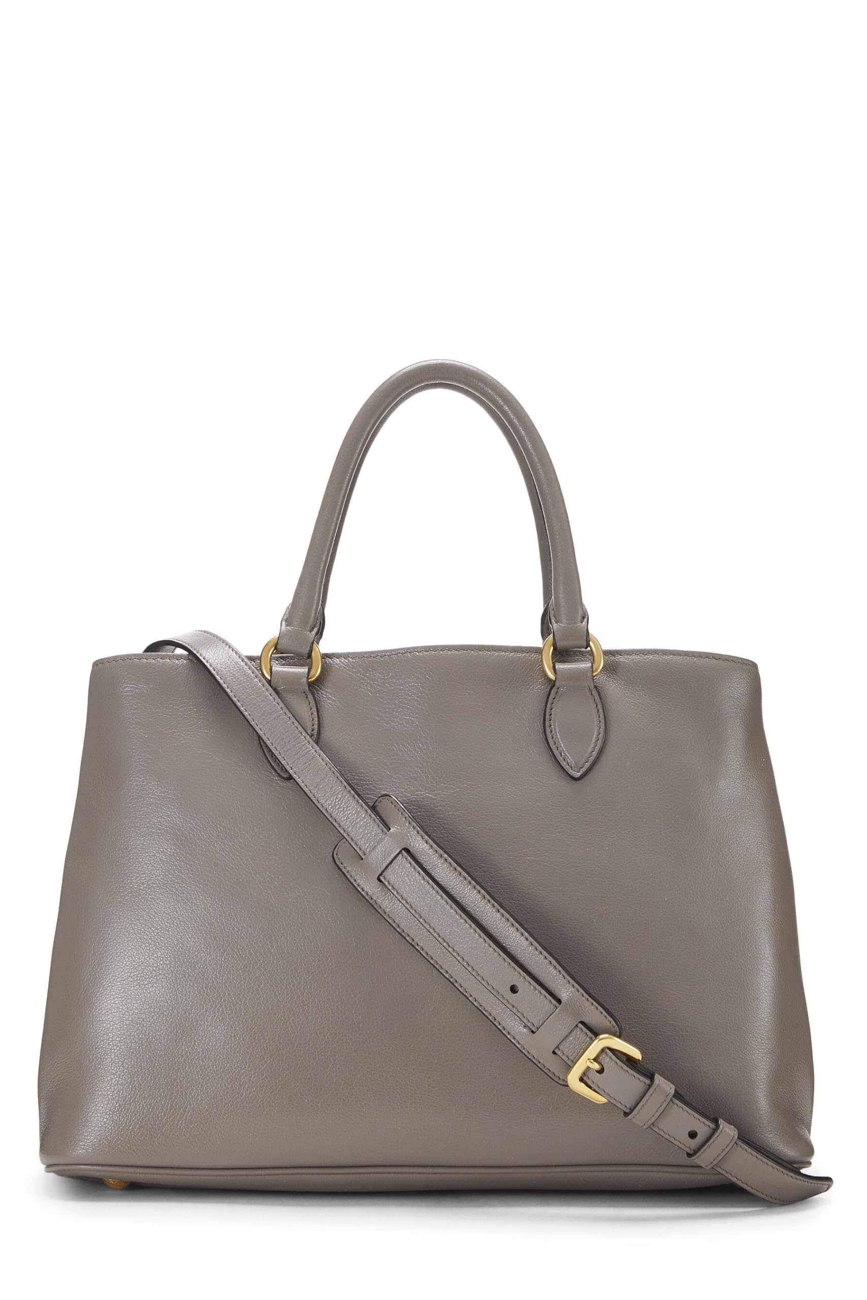 Prada, Grey Calfskin Logo Side Snap Tote Medium, Grey
