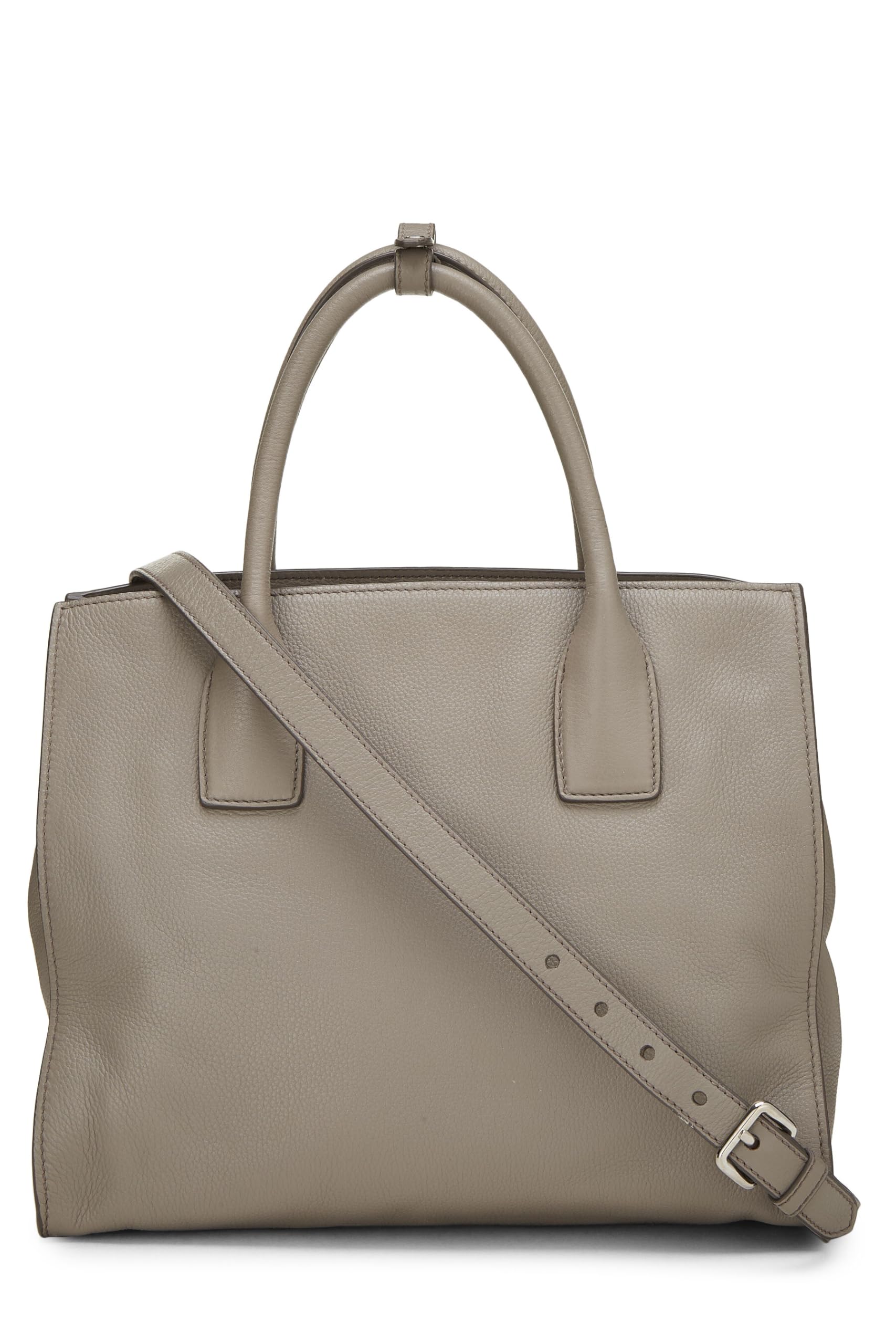 Prada, Grey Vitello Daino Convertible Tote, Grey