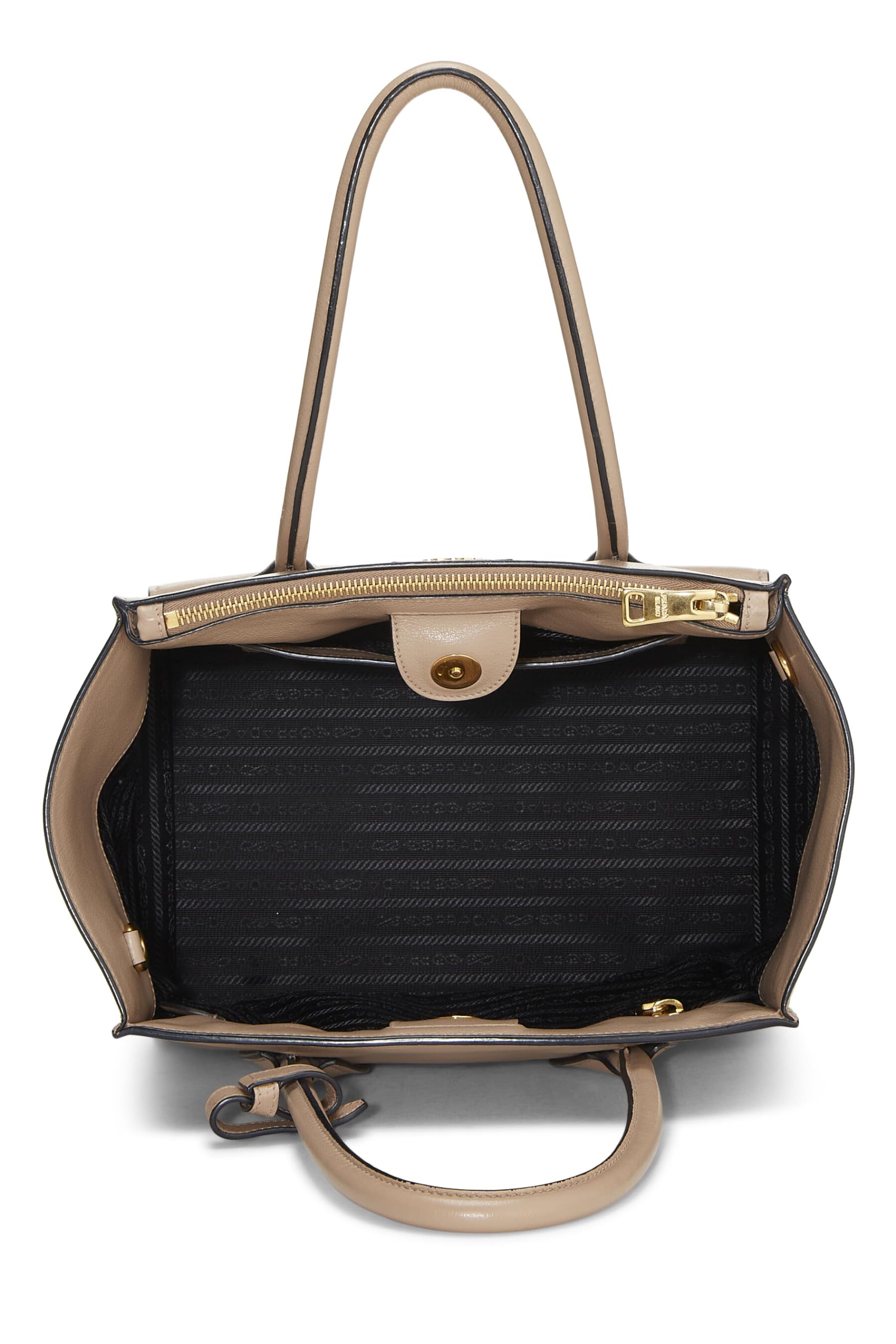 Prada, Beige Vitello Daino Trapeze Tote, Beige