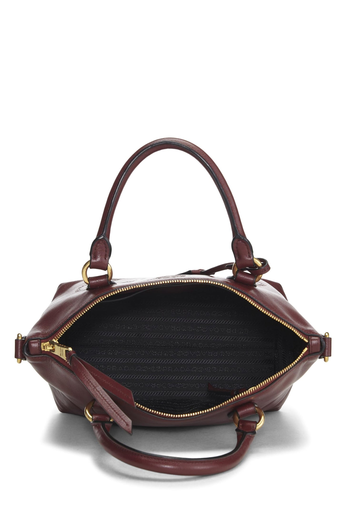 Prada, Burgundy Calfskin Logo Embossed Convertible Handbag, Burgundy