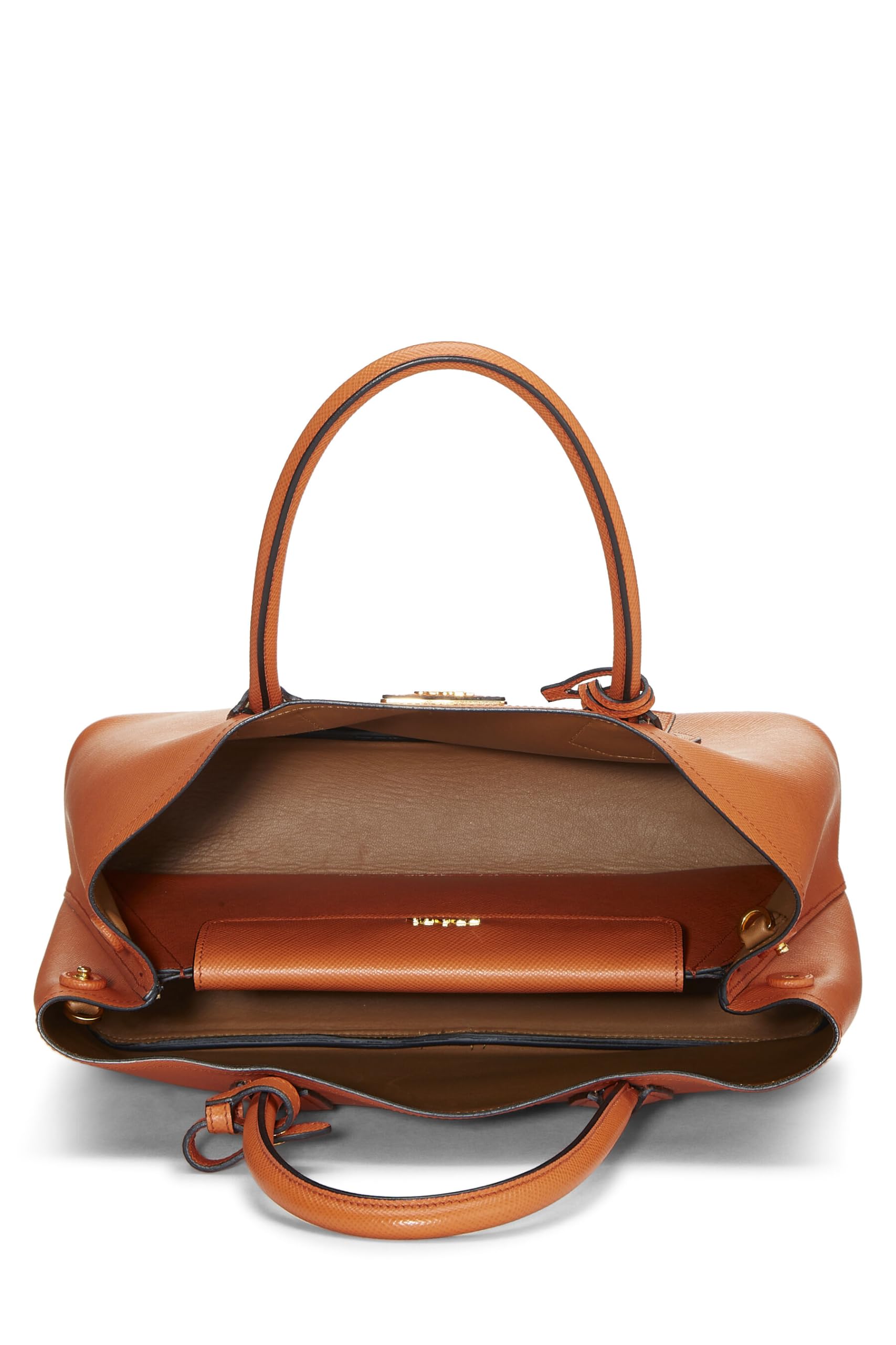 Prada, Orange Saffiano Leather Cuir Double Tote Medium, Orange