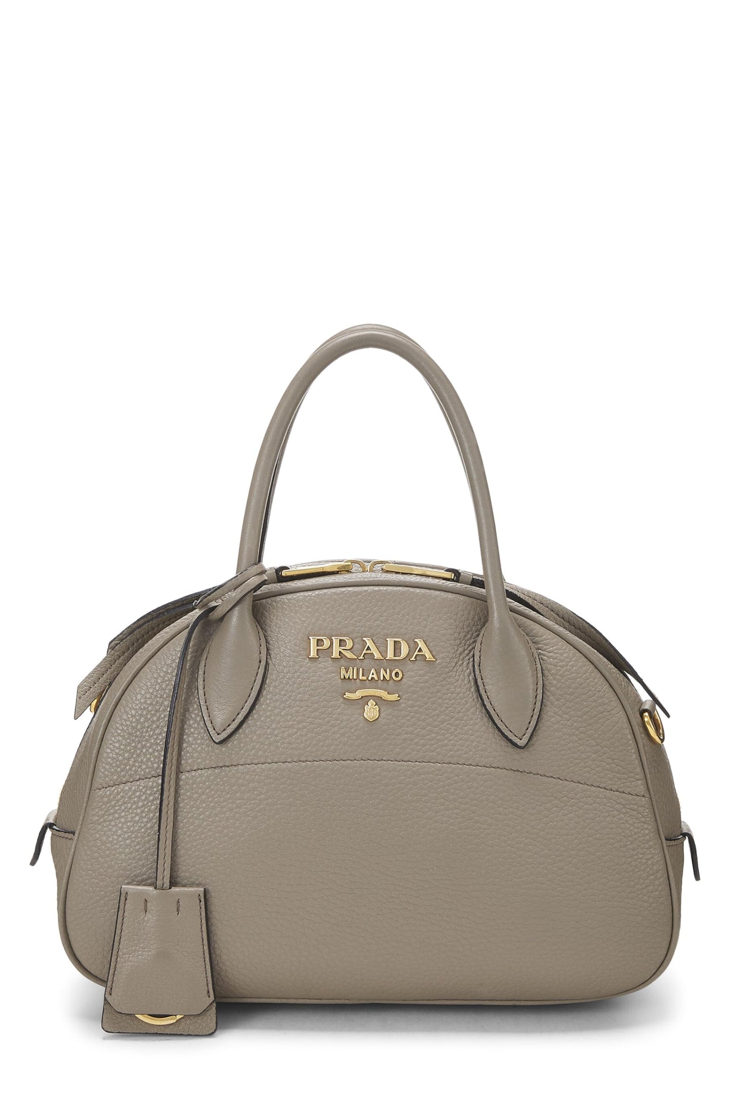 Prada, Grey Vitello Daino Convertible Bowler Small, Grey Luxury Handbag