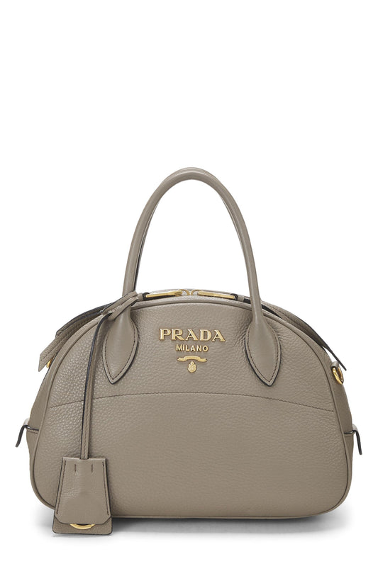 Prada, Grey Vitello Daino Convertible Bowler Small, Grey Luxury Handbag