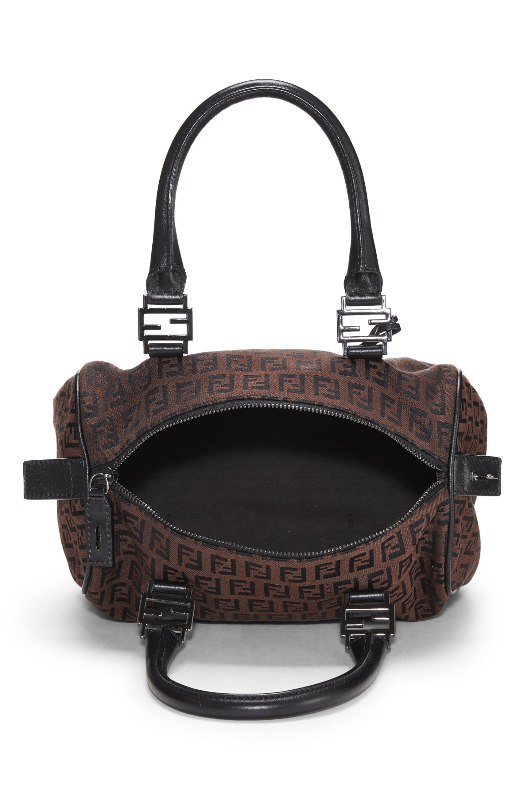 Fendi, Brown & Black Zucchino Canvas Boston Bag Mini, Brown