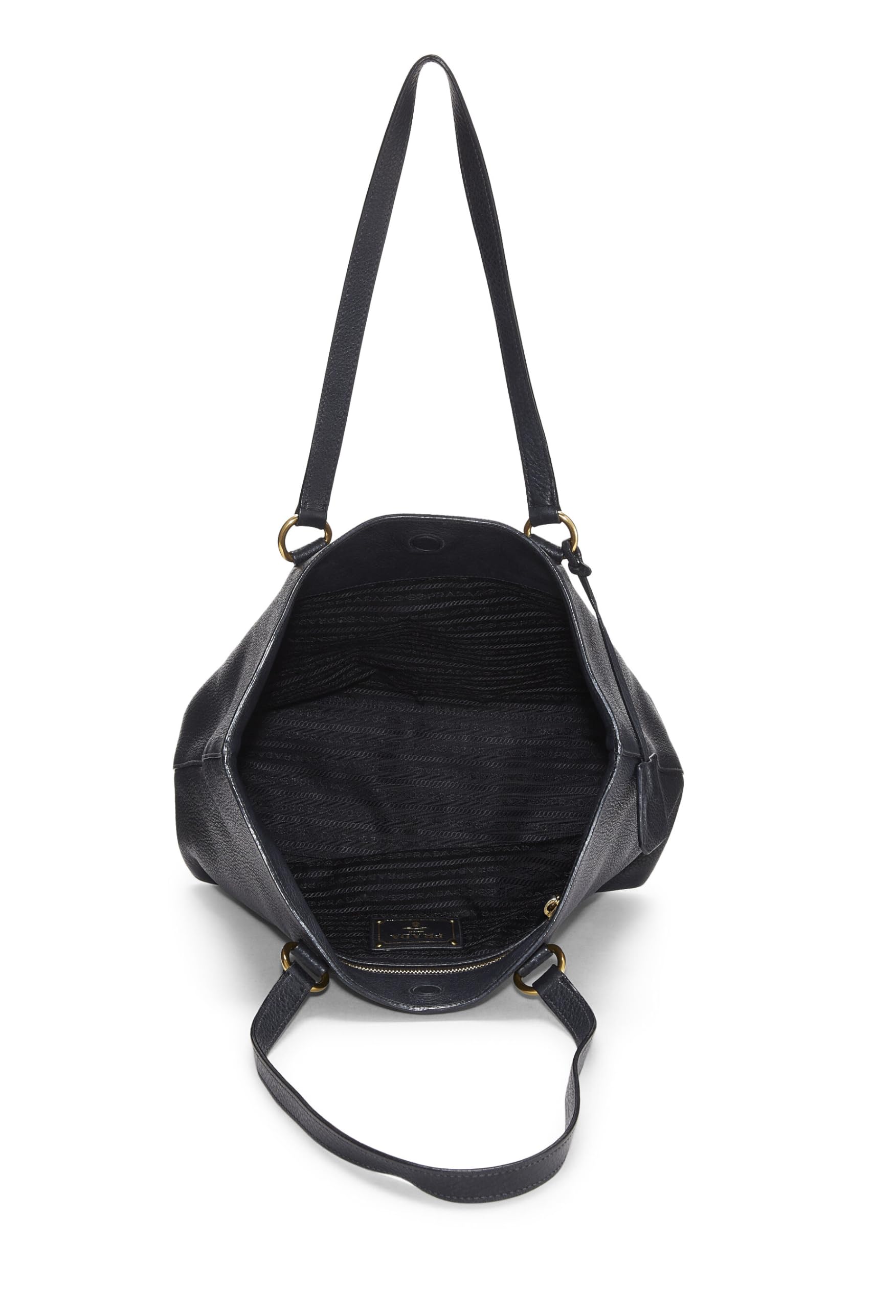 Prada, Black Vitello Daino Logo Tote, Black