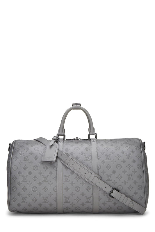 Louis Vuitton, Grey Monogram Shadow Leather Keepall Bandoulière 50, Grey