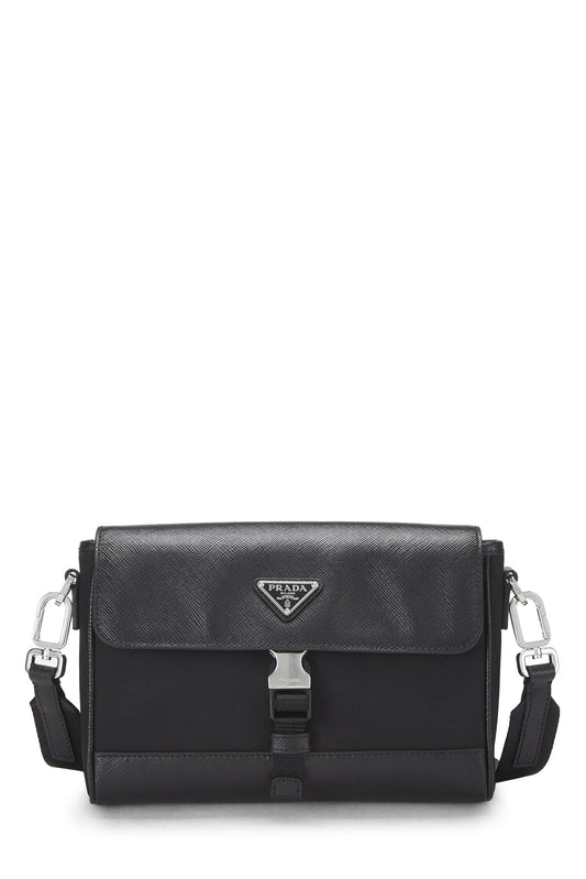 Prada, Black Saffiano & Tessuto Crossbody, Black