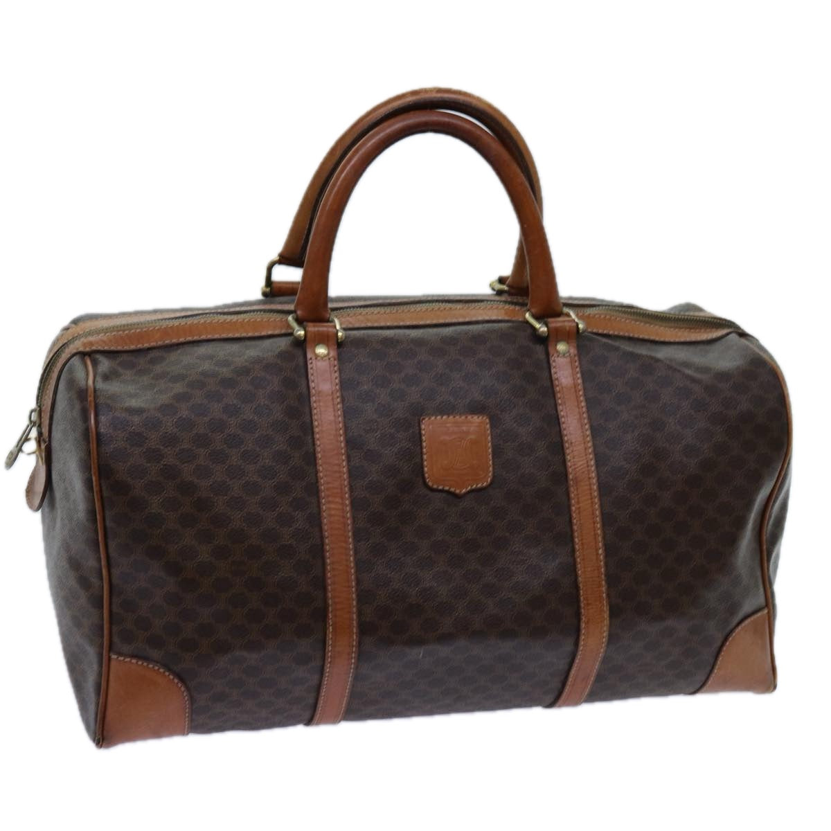 Luxury CELINE Macadam Canvas Boston Bag PVC Brown 72070