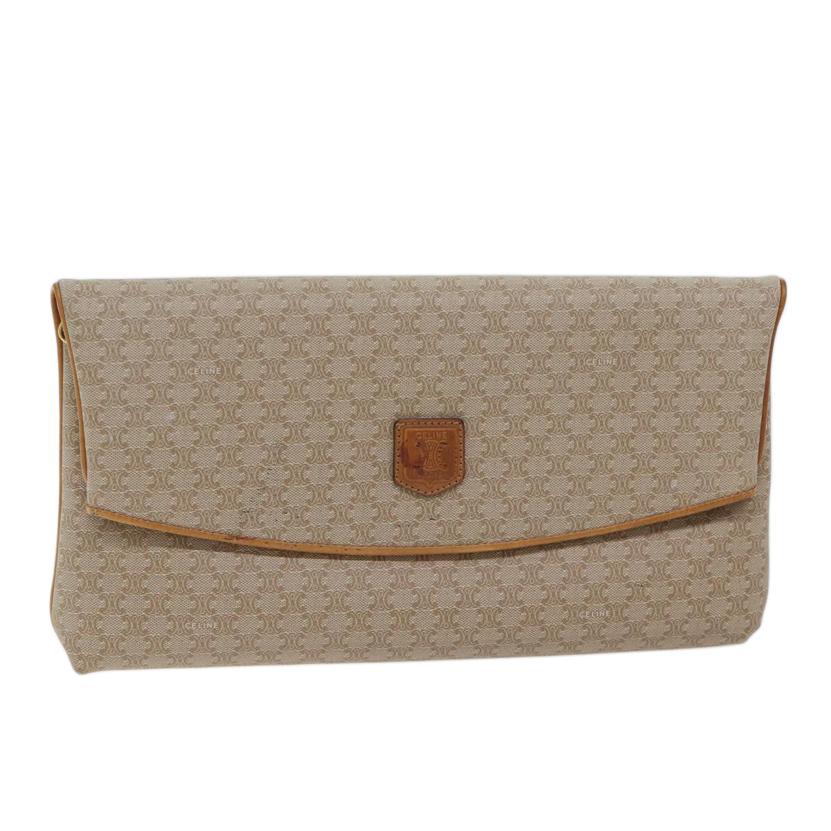 Luxury CELINE Macadam Canvas Clutch Bag Beige 72090