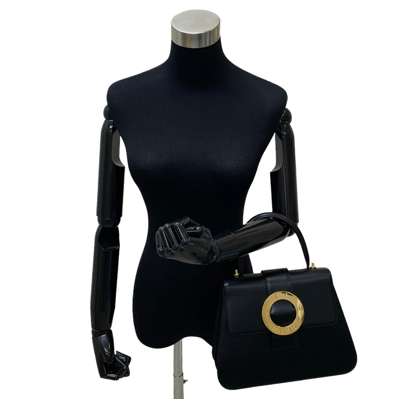 CELINE Shoulder Bag Calfskin, Leather black Circle Logo Metal 2way Women