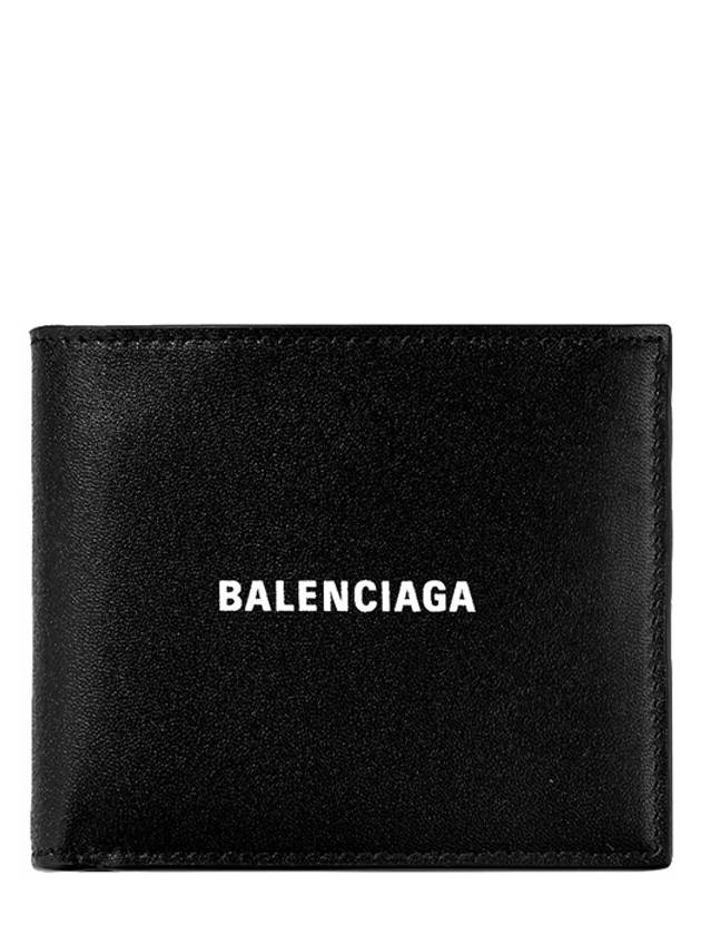 Luxury Balenciaga Trending 2026 Logo Print Leather Half Wallet Black