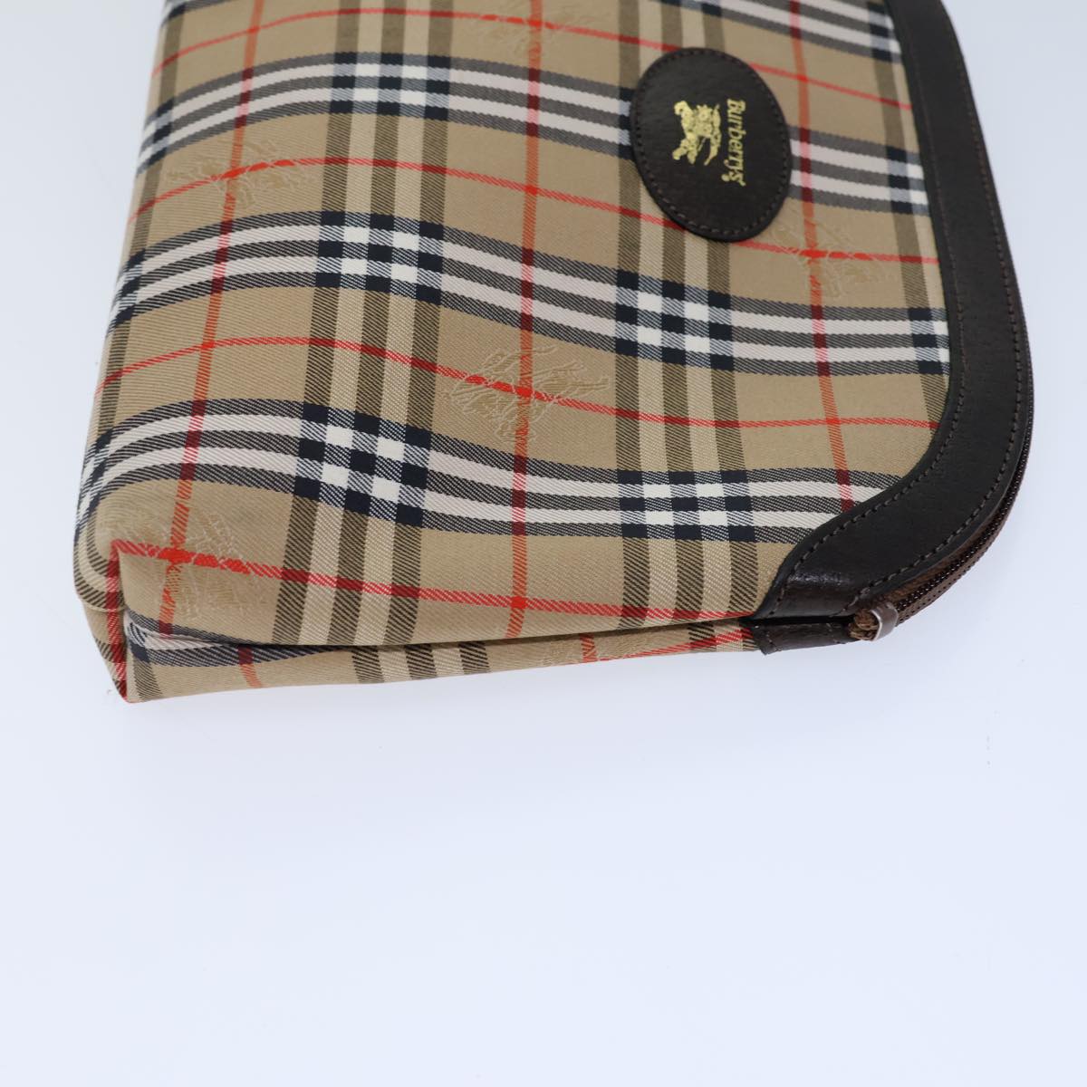 Burberry Nova Check Clutch Bag Canvas Beige Auth 72157