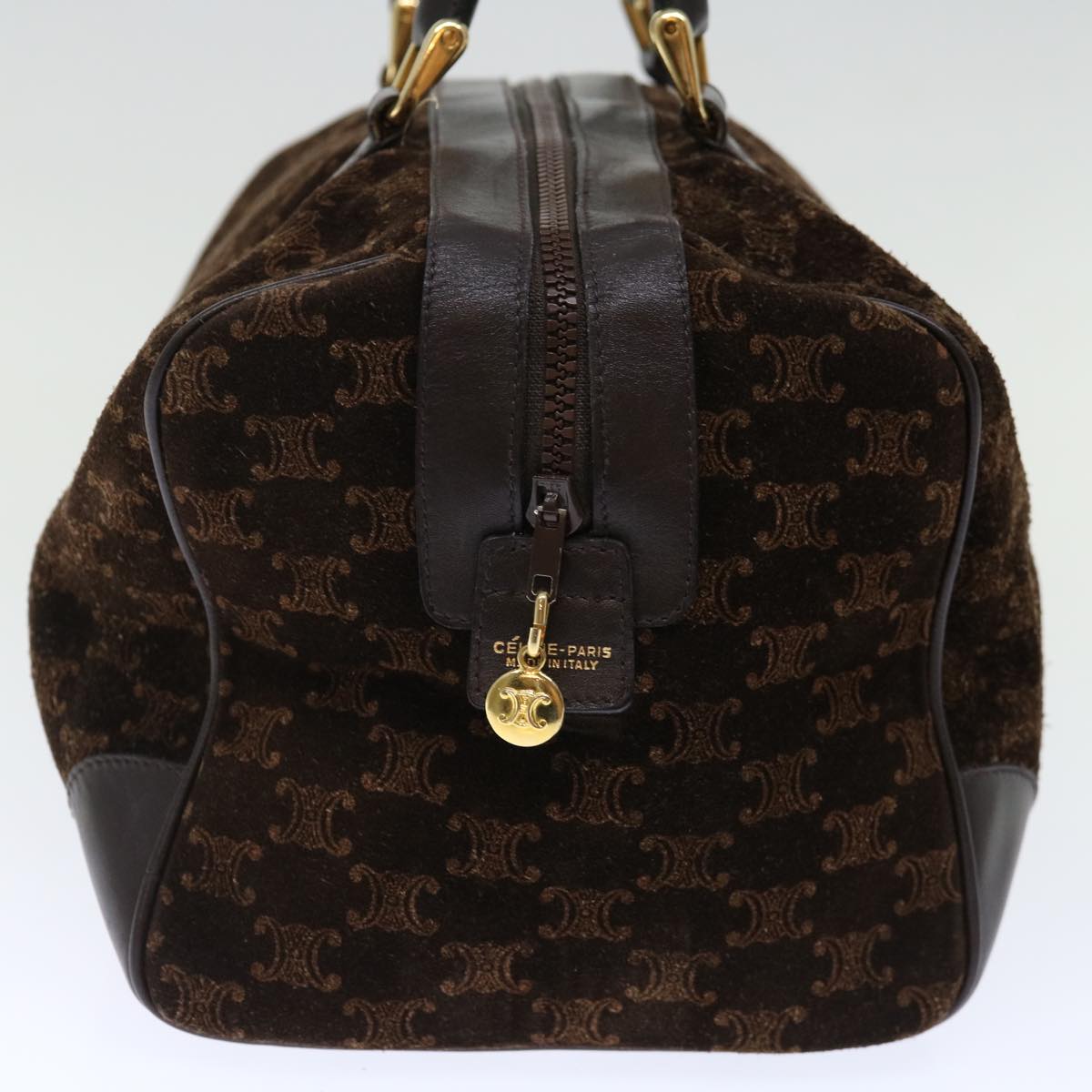 Luxury CELINE Macadam Canvas Boston Bag Brown 72454