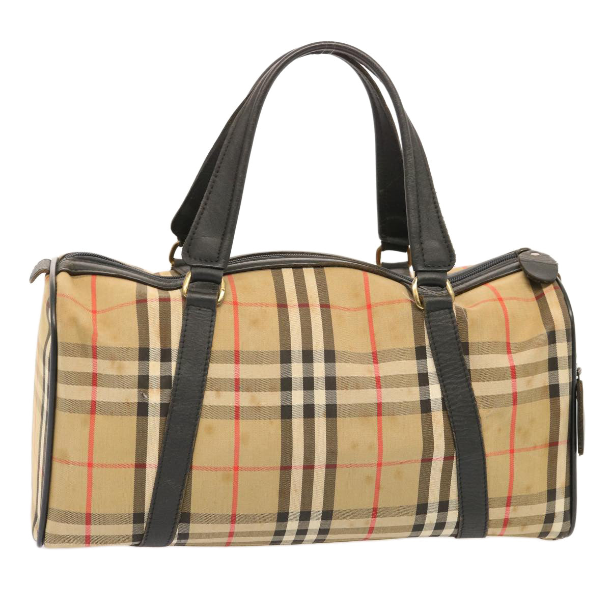 Burberry Nova Check Boston Bag Canvas Beige Auth 73347