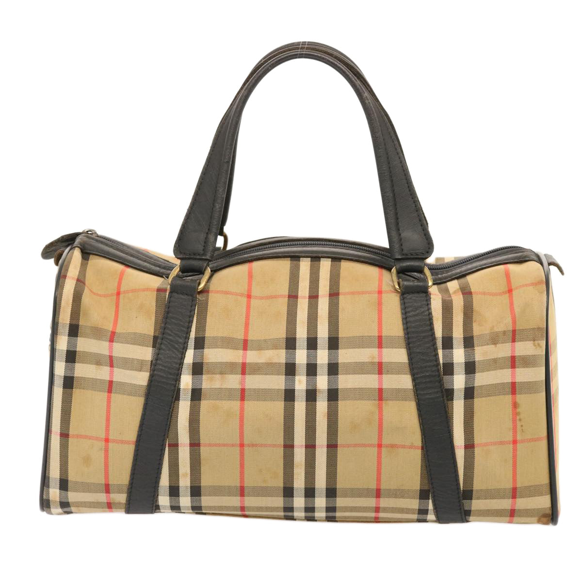 Burberry Nova Check Boston Bag Canvas Beige Auth 73347