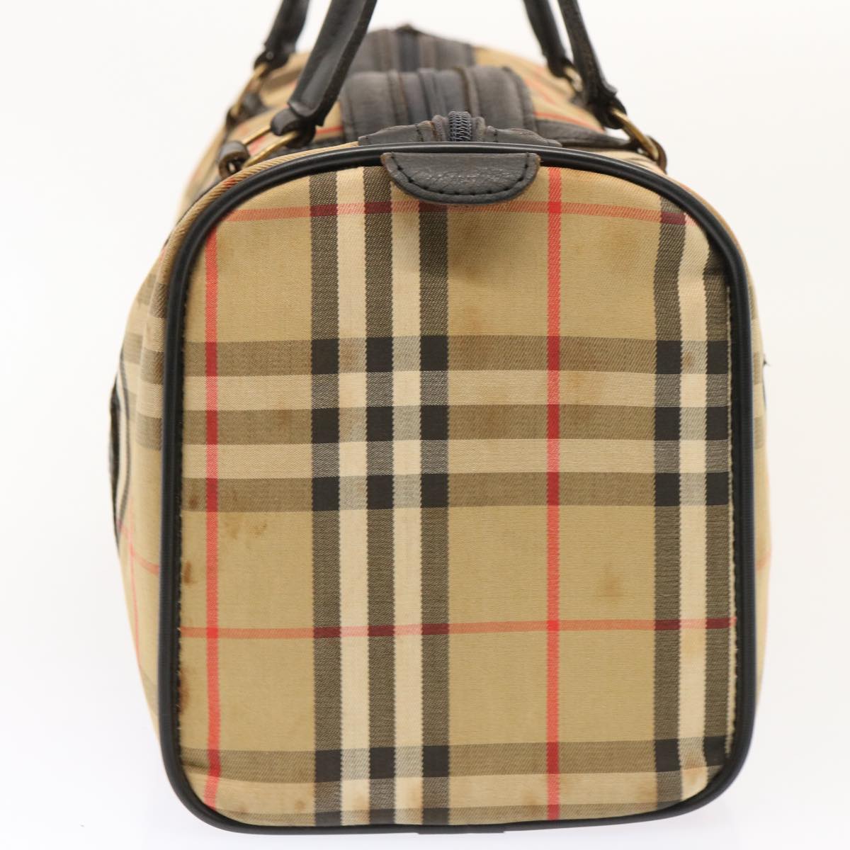 Burberry Nova Check Boston Bag Canvas Beige Auth 73347
