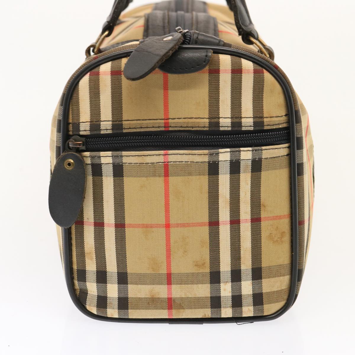 Burberry Nova Check Boston Bag Canvas Beige Auth 73347