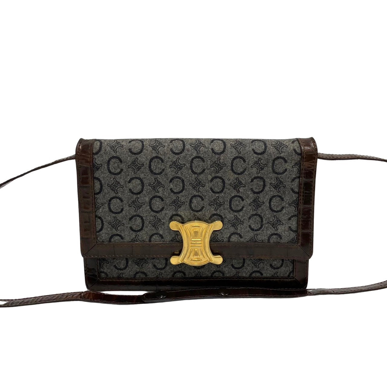CELINE Shoulder Bag Leather, Wool Brown C Macadam logo Metal Women