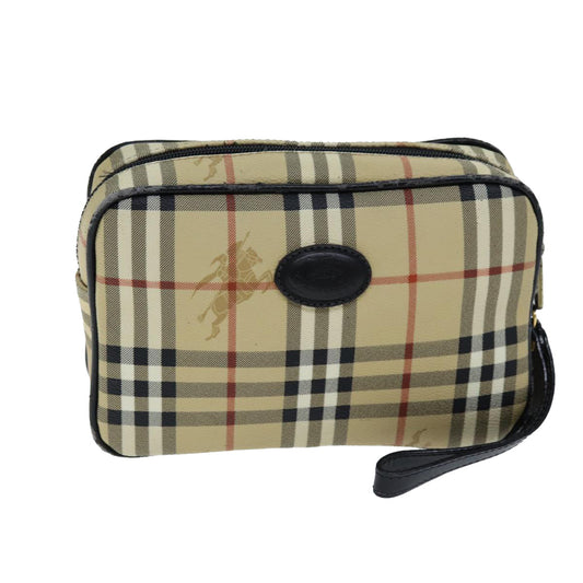 Burberry Nova Check Clutch Bag PVC Beige Auth 73528