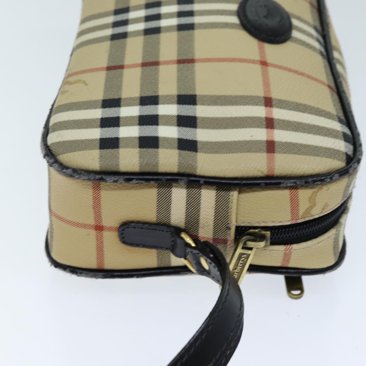 Burberry Nova Check Clutch Bag PVC Beige Auth 73528
