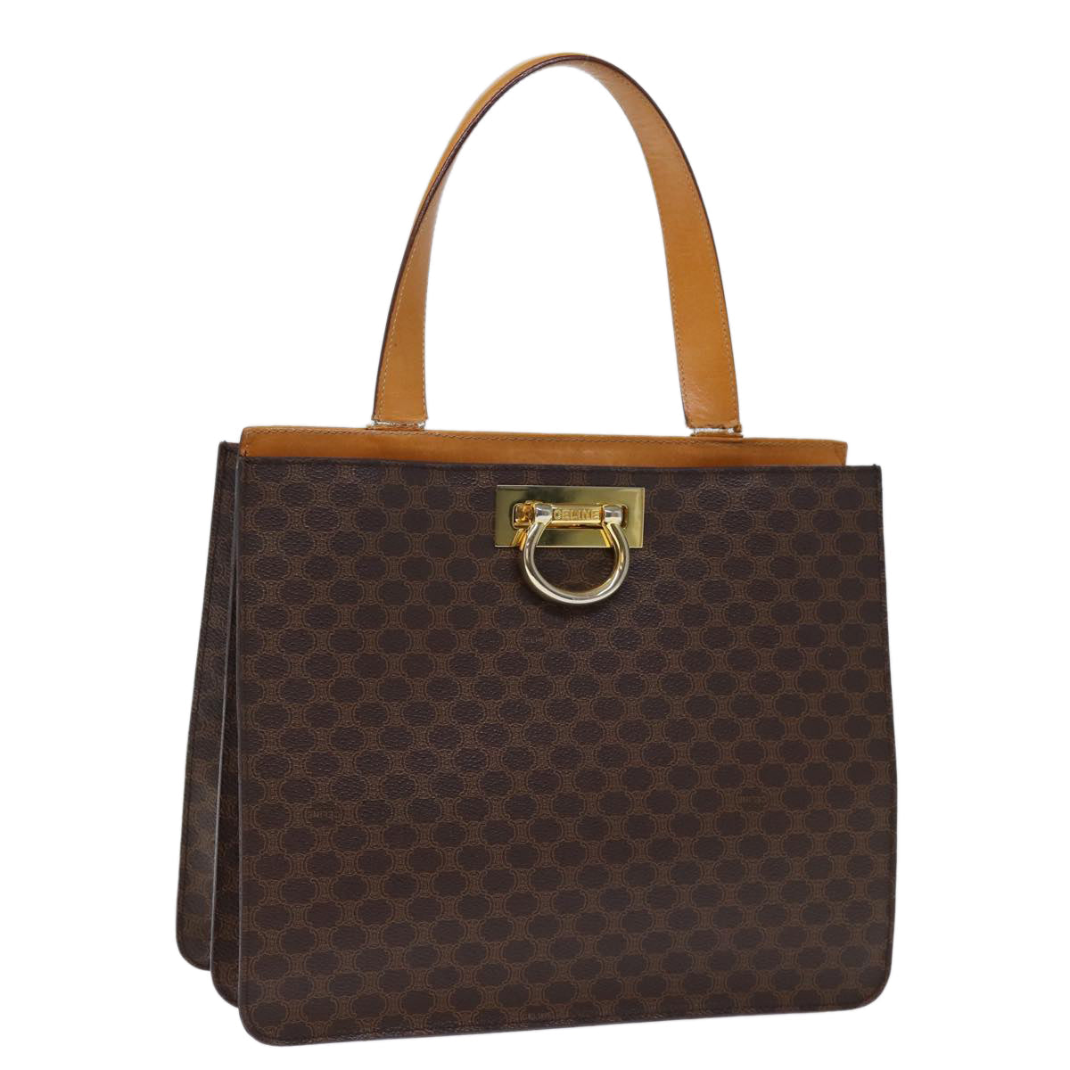 Luxury CELINE Macadam Canvas Hand Bag PVC Brown 73852