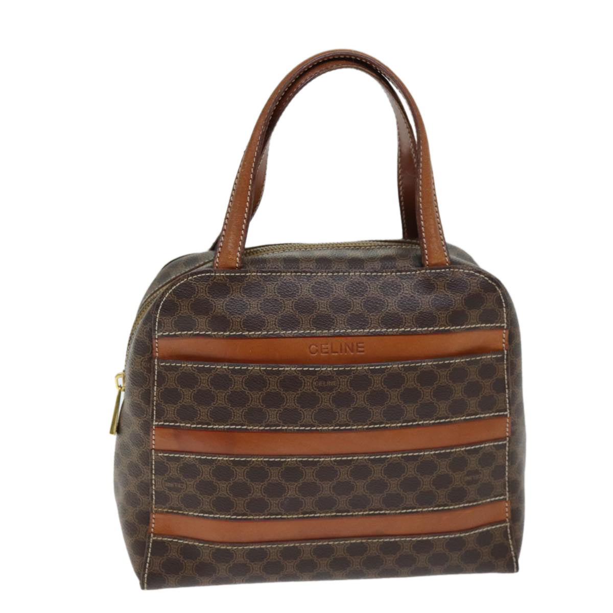 Luxury CELINE Macadam Canvas Hand Bag PVC Brown 73854