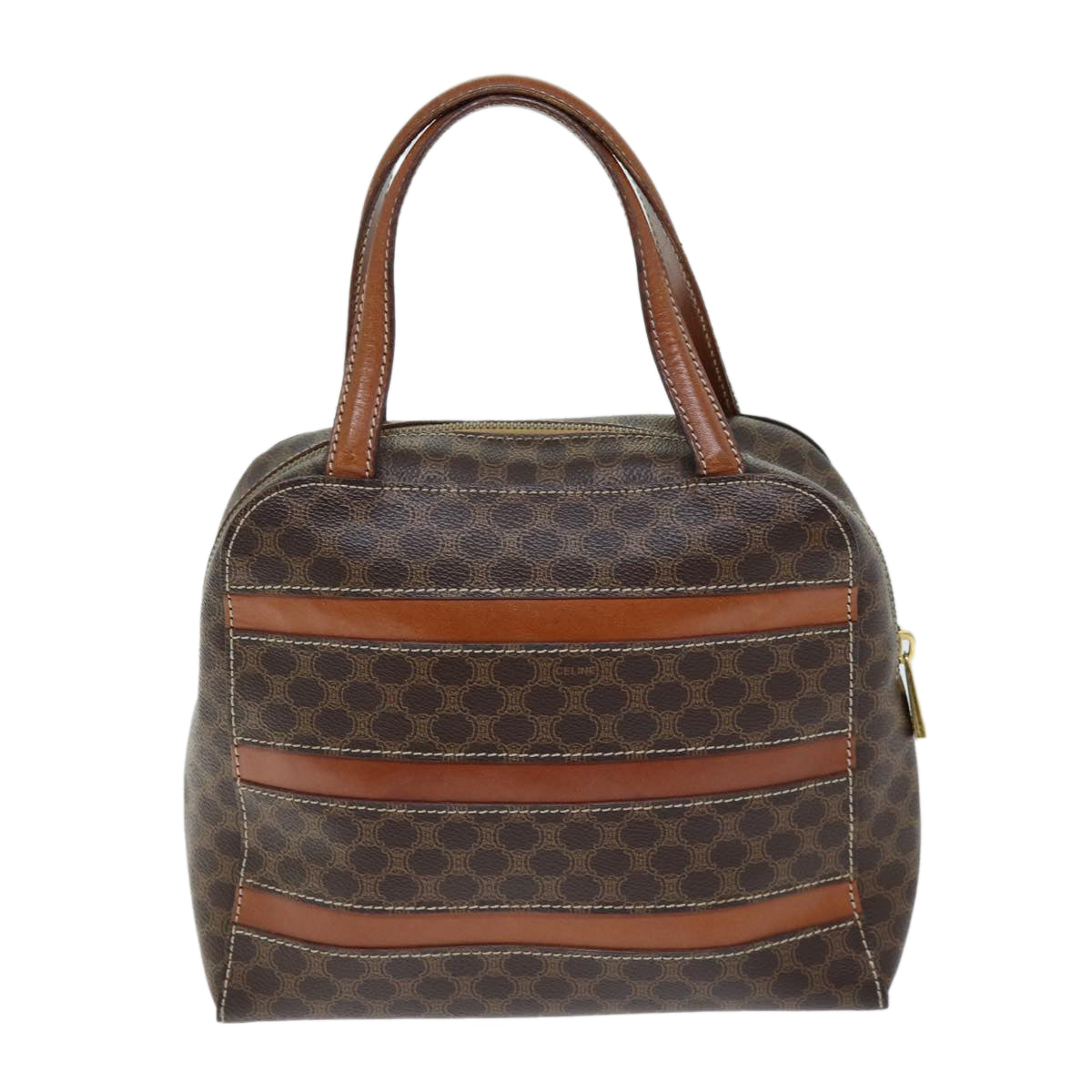 Luxury CELINE Macadam Canvas Hand Bag PVC Brown 73854