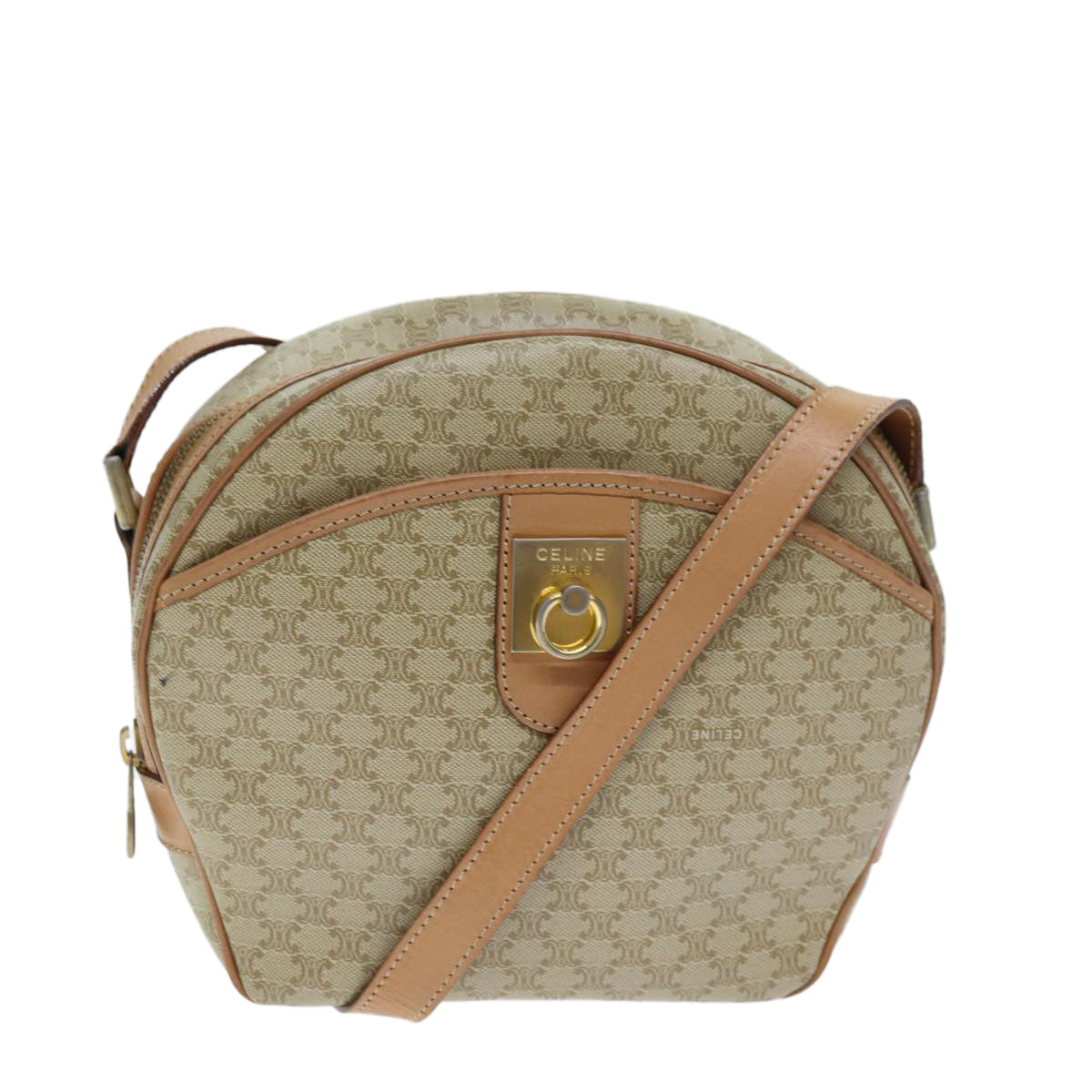 Luxury CELINE Macadam Canvas Shoulder Bag Beige 73944