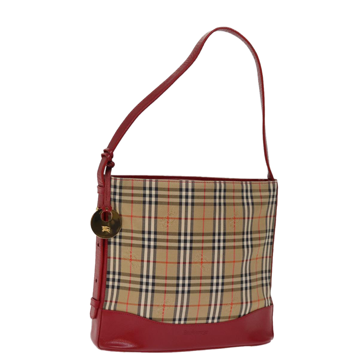 Burberry Nova Check Shoulder Bag Canvas Beige Red Auth 74385