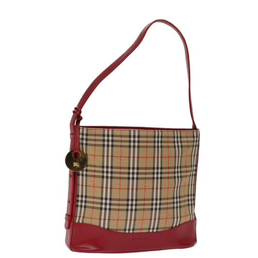 Burberry Nova Check Shoulder Bag Canvas Beige Red Auth 74385