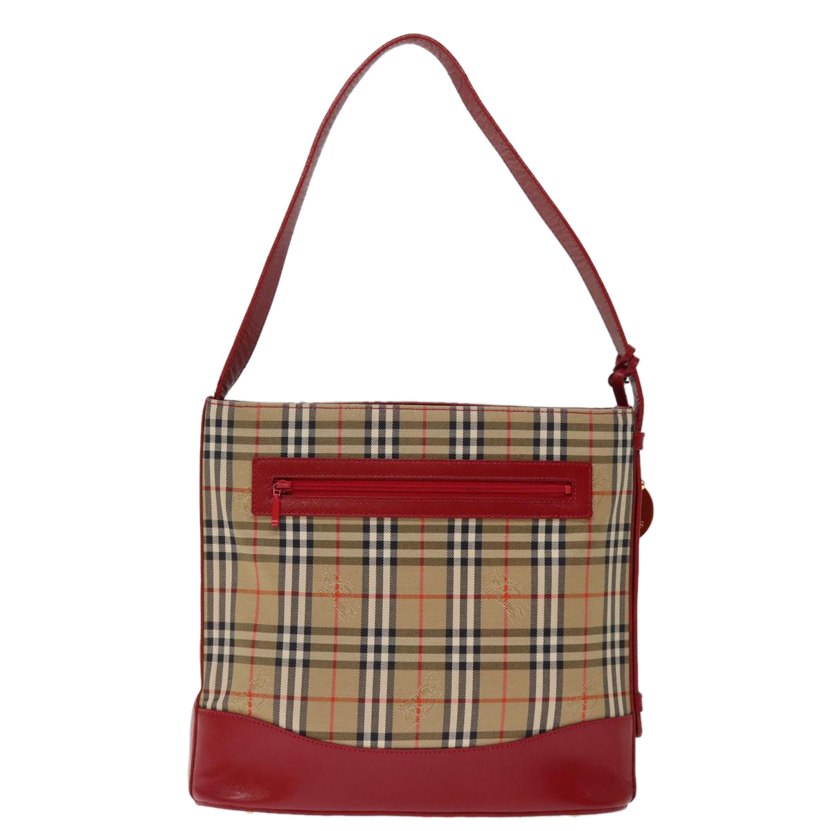 Burberry Nova Check Shoulder Bag Canvas Beige Red Auth 74385