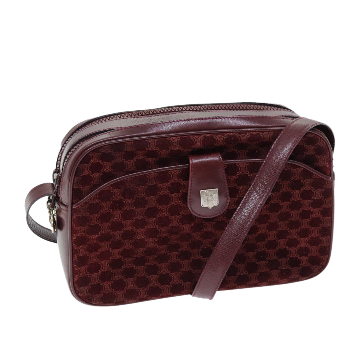 Luxury CELINE Macadam Canvas Shoulder Bag Bordeaux 74595