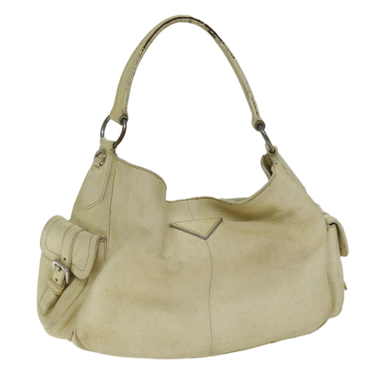 PRADA Shoulder Bag Leather Cream Auth 74644