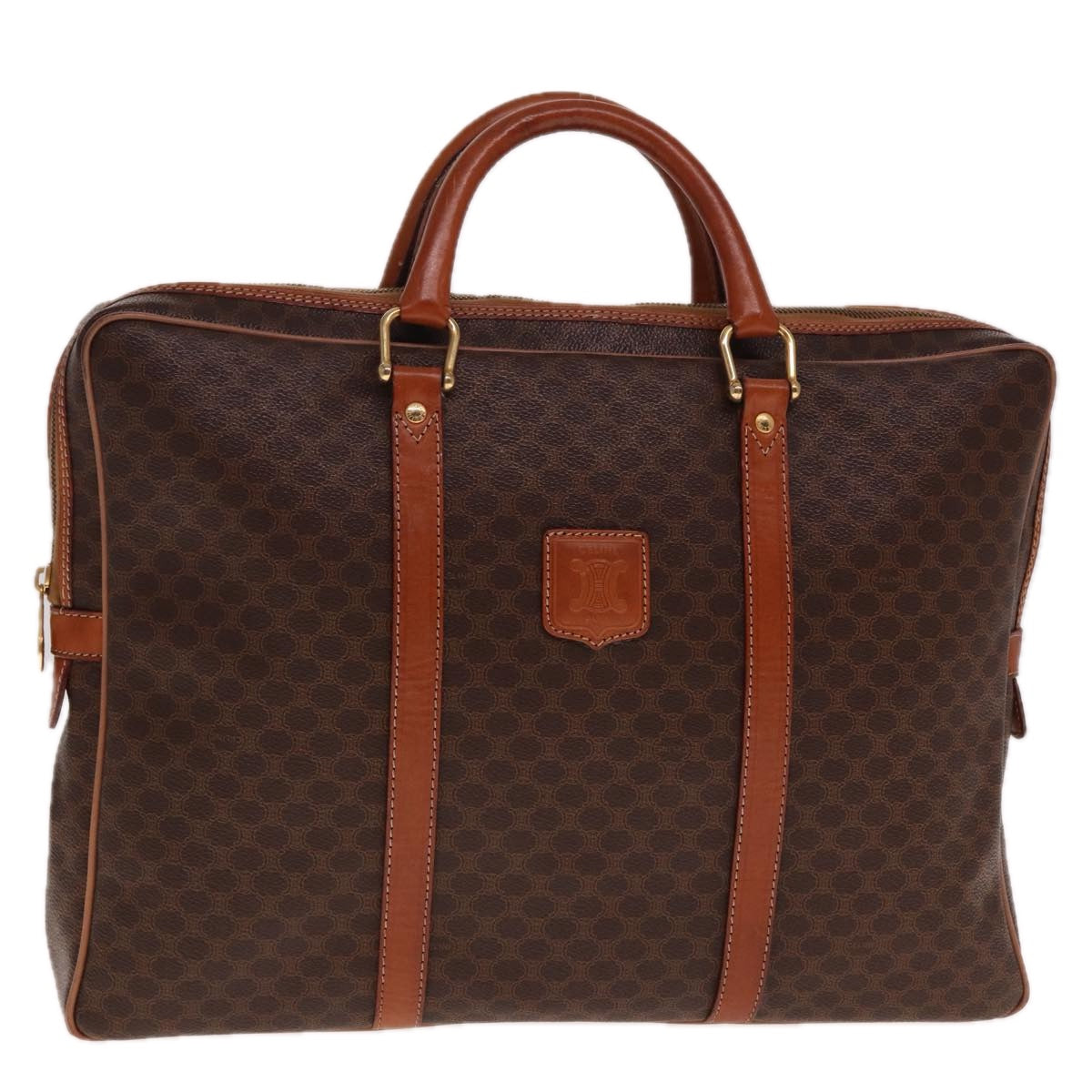 Luxury CELINE Macadam Canvas Hand Bag PVC Leather Brown 74886