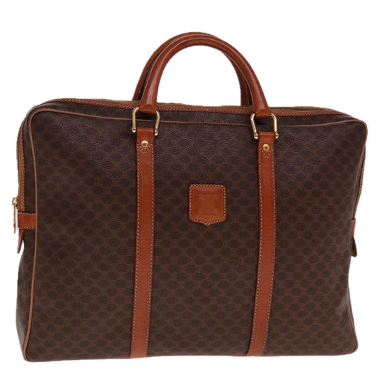Luxury CELINE Macadam Canvas Hand Bag PVC Leather Brown 74886