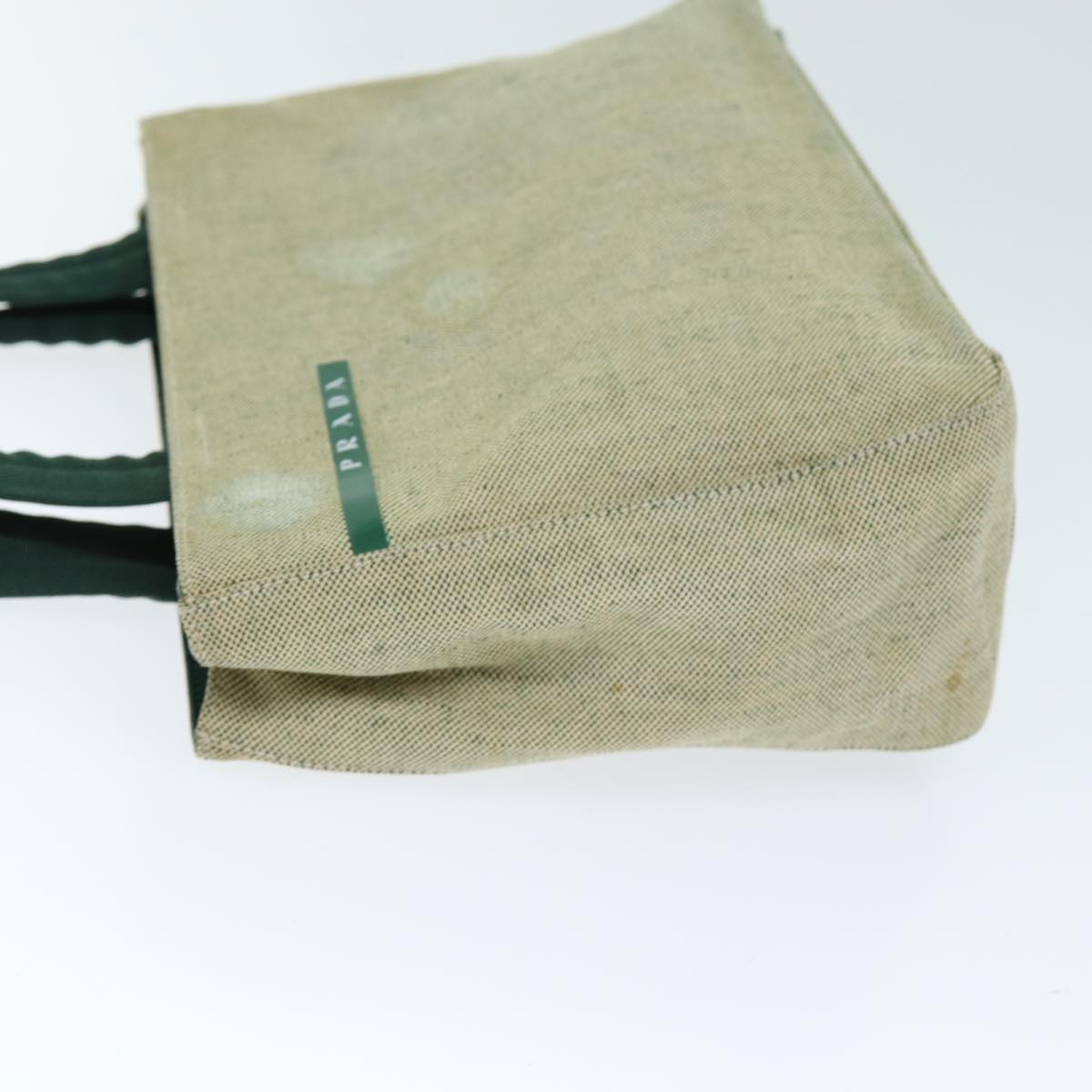 PRADA Hand Bag Canvas Green Beige Auth 74967