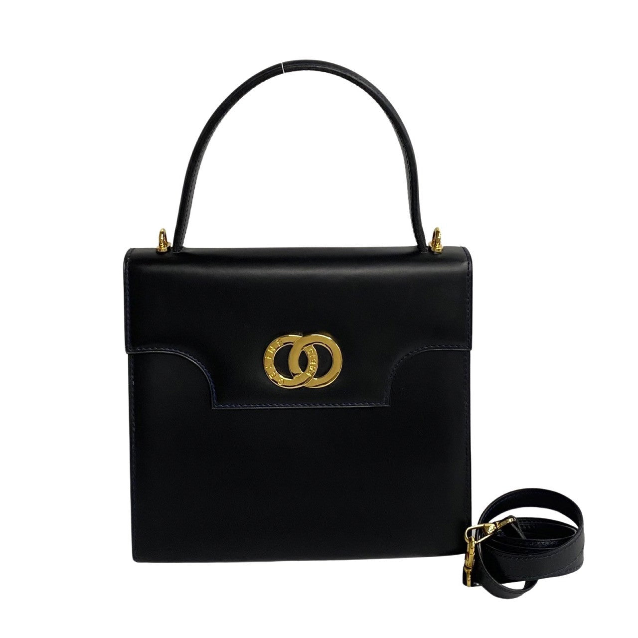 CELINE Shoulder Bag Calfskin Navy Circle Logo Metal Women