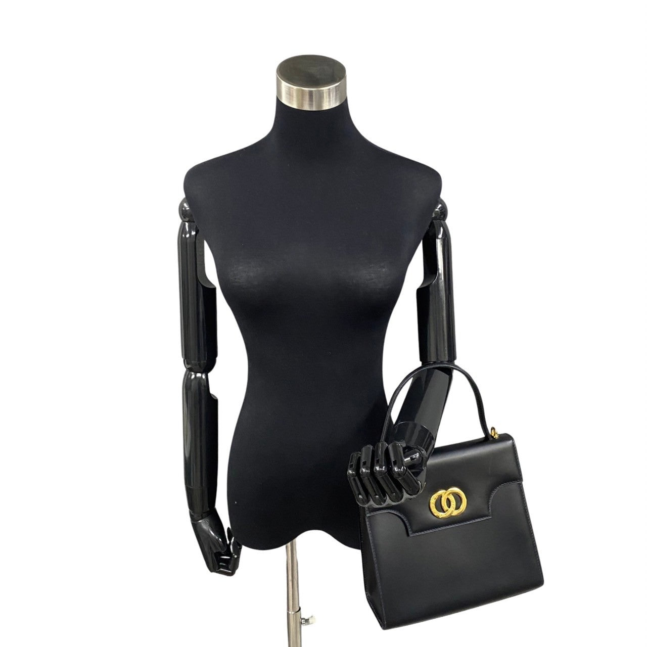 CELINE Shoulder Bag Calfskin Navy Circle Logo Metal Women