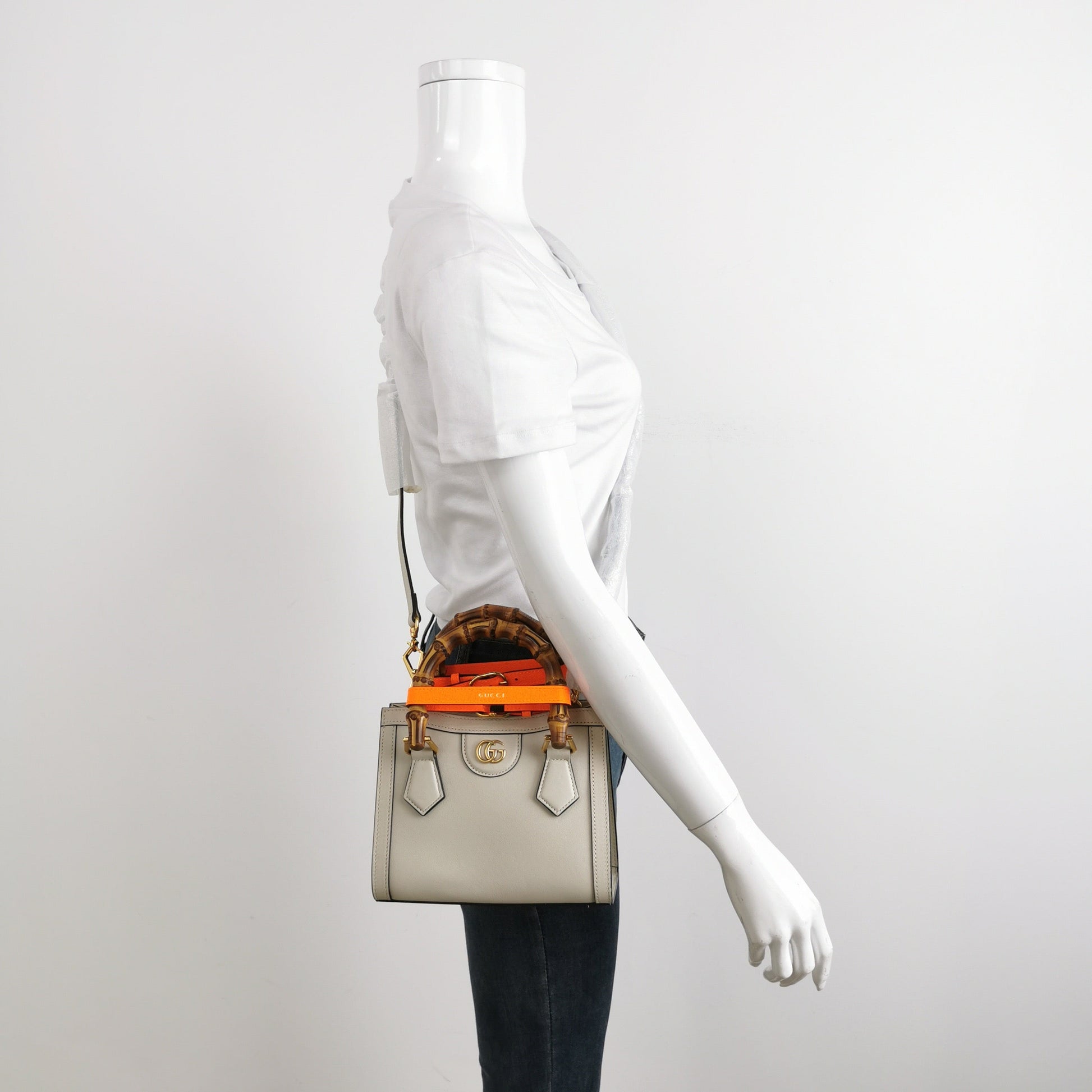 Gucci Diana Mini Cream White Leather Bag Bamboo Handle with Strap