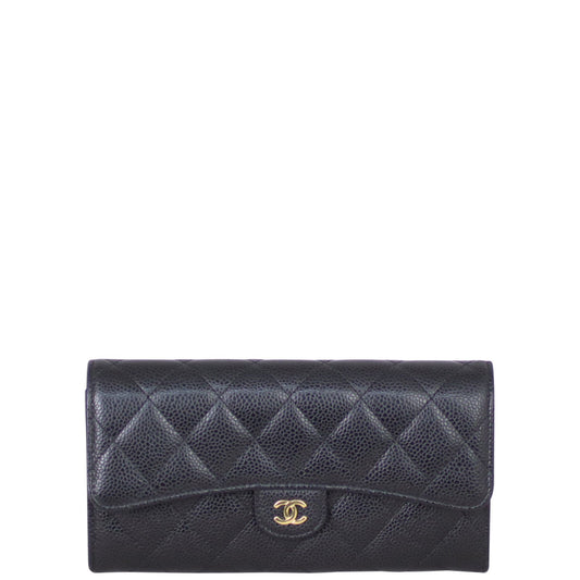Chanel Classic Flap Long Wallet | Black Gold Hardware