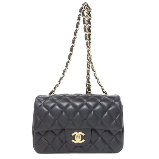 CHANEL Shoulder Bag lambskin black Matelasse Gold Metal