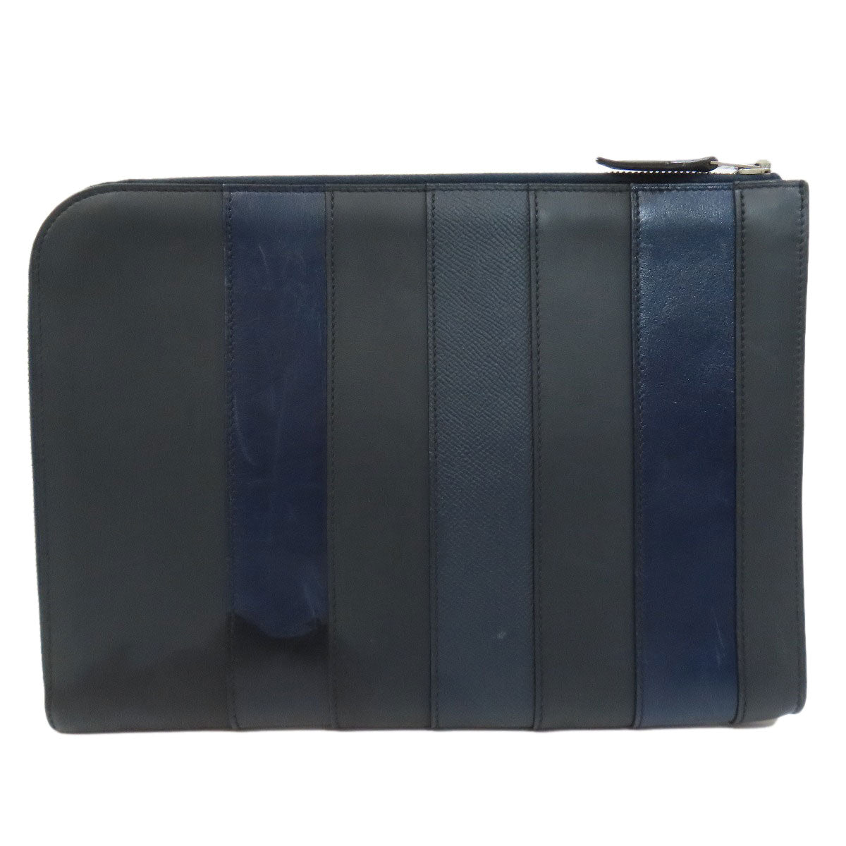 HERMES Clutch bag leather black stripe mens